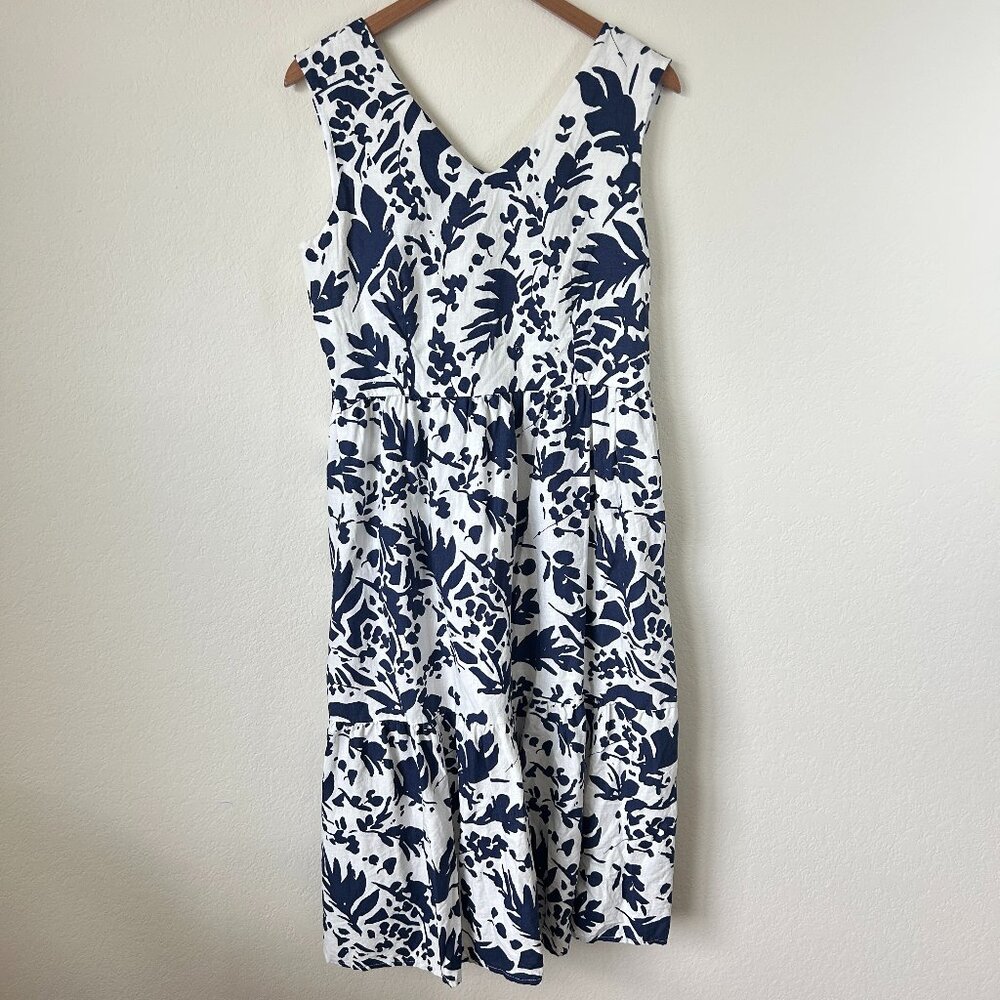 Magaschoni Dress Womens 10 Linen Blend Floral Midi Sleeveless Summer Casual